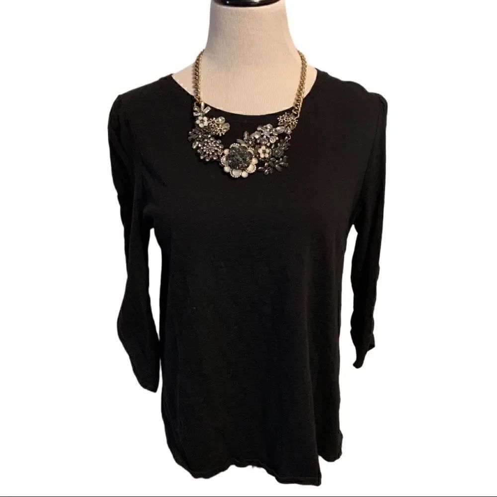 Erin London Black Ruched Sleeve Top Sz M